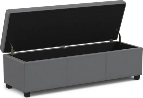 Miniatura 4 de SIMPLIHOME Avalon - Banco contemporáneo tipo otomana rectangular con almacenamiento extragrande de 54 pulgadas de ancho, de pelo sintético de Gris