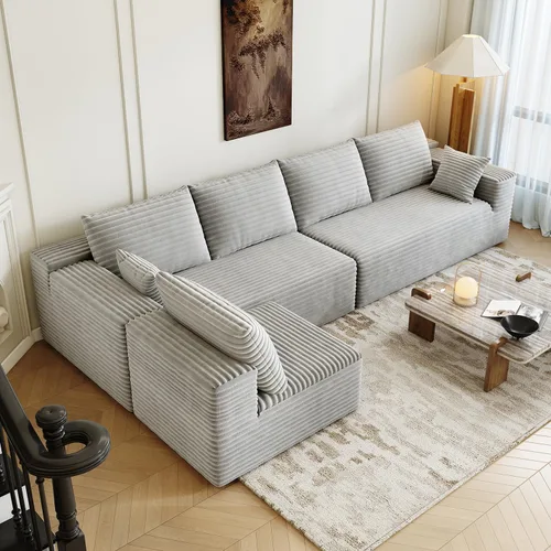 Miniatura 35 de Sofá seccional modular de 139.4", sofás minimalistas en forma de U con 2 otomanas chaise, sofá cama convertible moderno de asiento profundo, tela