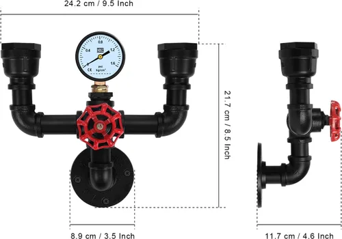 Miniatura 2 de XEYOU Lámpara de pared retro vintage industrial steampunk aplique de pared 2 luces de tubo de agua de metal montado en la pared lámpara E26 Edison