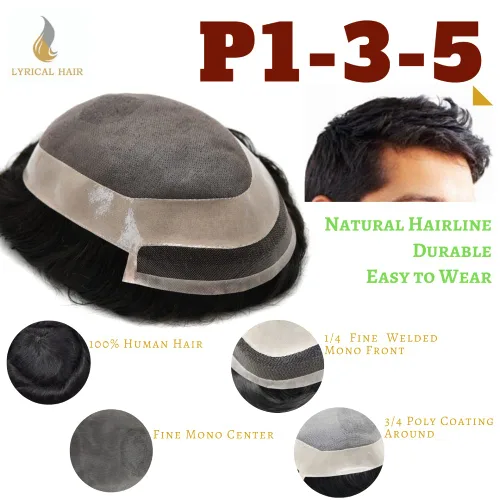 Miniatura 3 de Toupee - Pieza de cabello humano real para hombre, sistema de reemplazo de cabello para hombre, postizo fino mono con revestimiento de poliéster 1#