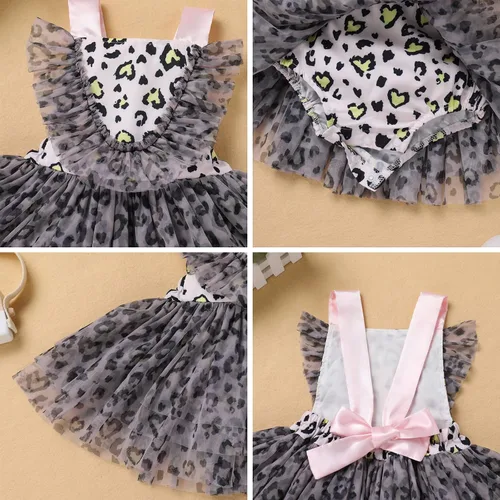 Miniatura 12 de IBTOM CASTLE Vestido de princesa tutú para niña pequeña con estampado de leopardo, dona, ratón, vestido de princesa con funda para pañales, conjunto