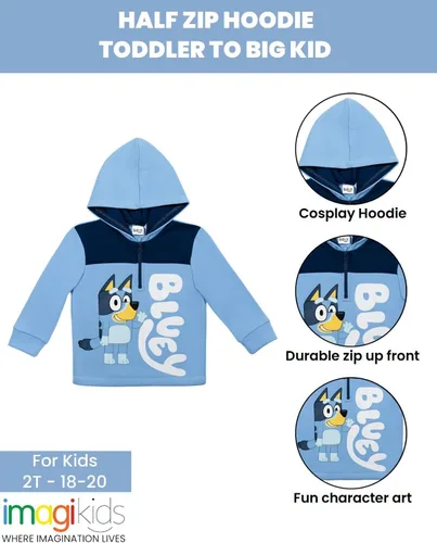 Miniatura 6 de Bluey Sudadera con capucha de forro polar con media cremallera para niños pequeños y grandes
