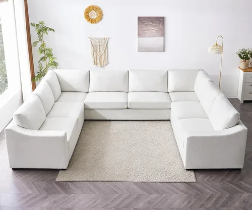 Miniatura 18 de ELUCHANG Sofá moderno de 85 pulgadas para sala de estar, sofá de lino natural de 3 plazas con asientos extra profundos, cojín tapizado y funda