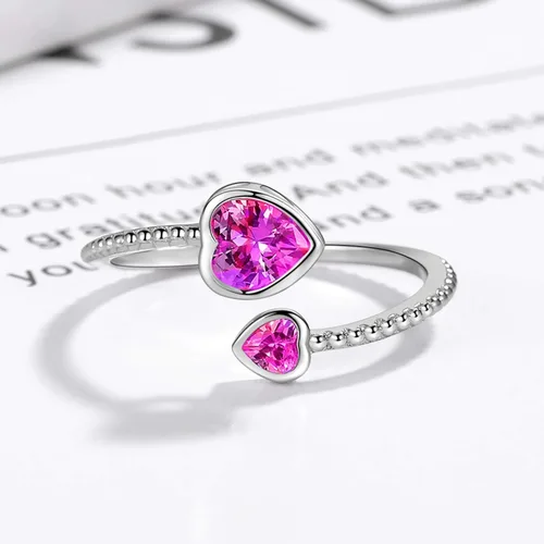 Miniatura 3 de Step Forward - Anillo de plata de ley 925 con piedra de nacimiento para mujer, ajustable, con corazón abierto, constelación, aniversario, regalo