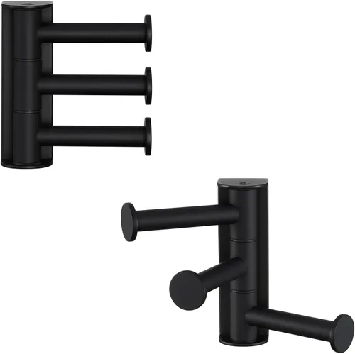 Angle Simple Gancho giratorio para toallas mate negro, 2 paquetes, SUS 304 gancho de acero inoxidable para abrigos y batas para baño Negro mate