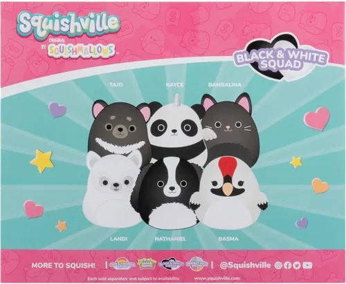 Miniatura 3 de Squishville de Original Squishmallows Escuadrón Negro y Blanco de Peluche - Seis Peluches Squishmallows de 5 cm Incluyendo Tajo, Kayce, Bambalina