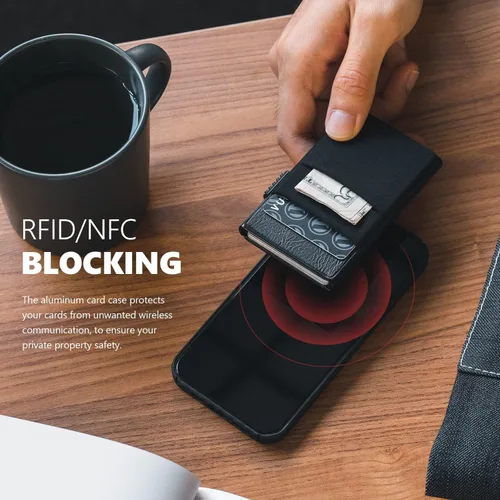 Miniatura 5 de VULKIT Billetera minimalista con ventana de identificación y bolsillo EDC con bolsillo desplegable para tarjetas de crédito y bloqueo RFID, diseño