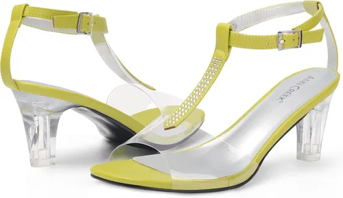 Miniatura 5 de ANN CREEK Sandalias de tacón transparente con correa en T y diamantes de imitación para mujer