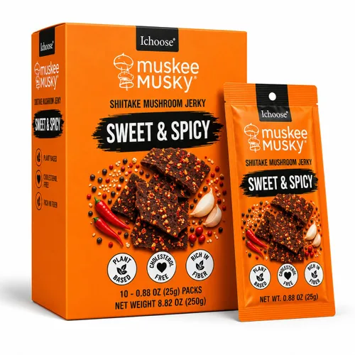 Miniatura 12 de IChoose Muskee - Carne seca de hongos almizclada sabor a 5 especias, cecina vegana de hongos shiitake a base de plantas, sin colesterol, rica