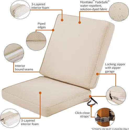 Miniatura 4 de Classic Accessories Montlake FadeSafe - Cojín para sillas de patio resistente al agua, 44 x 20 x 3 pulgadas, color beige antiguo, juego de cojines
