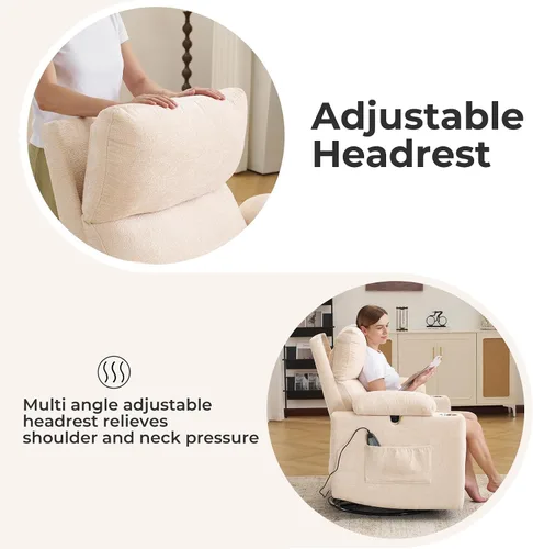 Miniatura 6 de Sillón reclinable eléctrico con balanceo para guardería con apoyabrazos ajustables, silla de lactancia con función de masaje y calor, reclinable