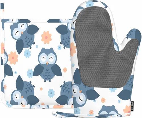 Miniatura 14 de Mxocom Pentagram Demon - Juego de guantes de silicona para horno y agarraderas, Baphomet con símbolo de cabeza de cabra satánica, tatuaje blanco
