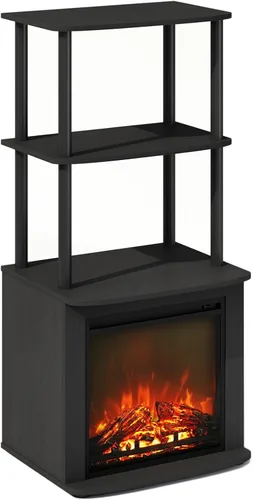 Miniatura 16 de Furinno Jensen - Soporte para TV con chimenea y centro de entretenimiento con almacenamiento abierto para TV de hasta 55 pulgadas, color gris roble