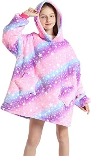 Miniatura 9 de JAMBHALA Manta de gran tamaño con capucha para niños, sudadera con capucha de franela cálida y esponjosa con bolsillos para niños y adolescentes