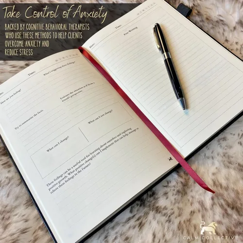 Miniatura 2 de Calm Collective Kit de diario guiado para aliviar la ansiedad por TCC para terapia de salud mental con bolígrafo gratuito incluido, indicaciones