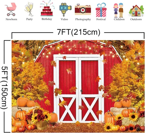 Miniatura 5 de Telón de fondo rojo de cosecha de otoño de 7 x 5 pies para fotografía, otoño, calabaza, hojas de arce, fondo de día de Acción de Gracias, baby
