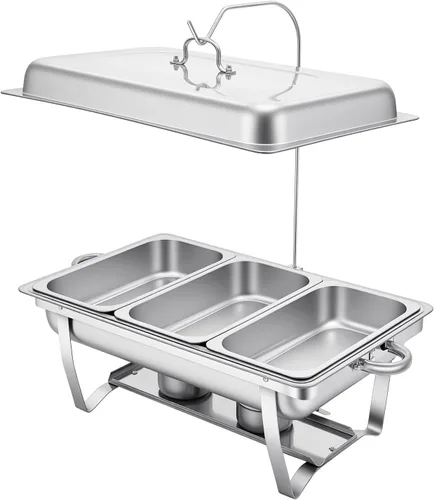 Miniatura 17 de Calentador de alimentos de acero inoxidable, juego de platos de bufé rectangular, estufa de buffet, juego de calentador de bufé para uso doméstico