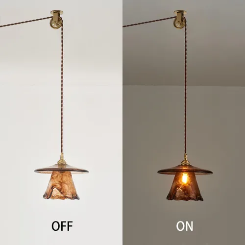 Miniatura 7 de YLONG-ZS Lámpara colgante de cristal vintage enchufable, moderna polea de latón dorado, luces colgantes de techo para isla de cocina, comedor, sala