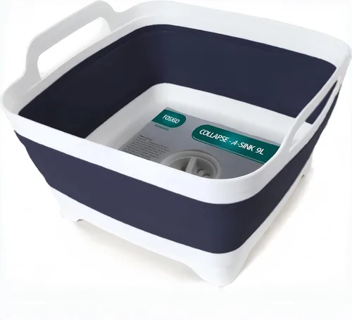 FOSJGO 2.4 Gal (9L) Lavabo Plegable con Tapón de Drenaje, Lavabo Plegable Multiusos Ahorrador de Espacio, Fregadero, Lavabo de Cocina para Acampar,