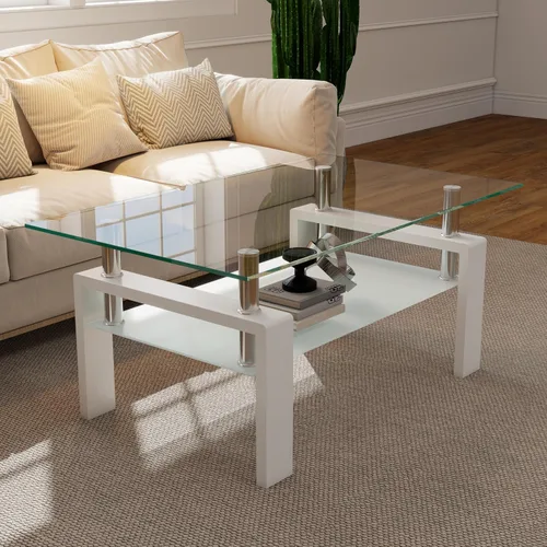 Miniatura 11 de IANIYA Mesa de centro de vidrio templado para decoración moderna de sala de estar, fácil de limpiar con bordes redondeados seguros y diseño