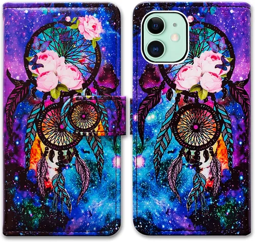 Miniatura 15 de Bcov Funda para iPhone 13 Mini, diseño de pájaro negro de cuero verde con tapa para teléfono con ranura para tarjetas, soporte para iPhone 13 Mini