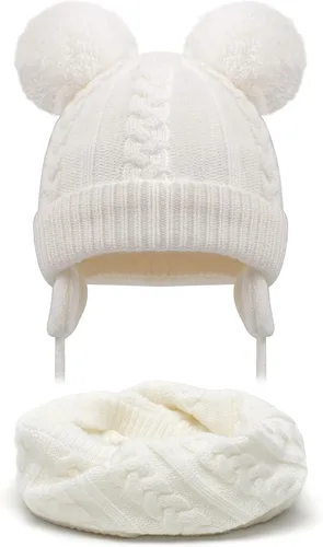 Miniatura 15 de Duoyeree Gorro de invierno para niños pequeños con solapa para las orejas, bufanda gruesa y cálida gorra de calavera para niños y niñas