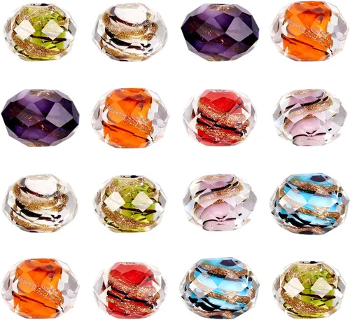 Miniatura 7 de Craftdady Cuentas de vidrio facetadas de arena dorada de 0.47 pulgadas Millefiori, cuentas sueltas redondas con agujero de 0.039 in para fabricación