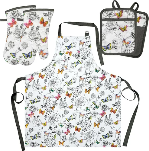 Miniatura 9 de Alselo Manoplas de horno y soportes para ollas con delantal Chaf, juego de 5 guantes de cocina resistentes al calor y agarraderas antideslizantes