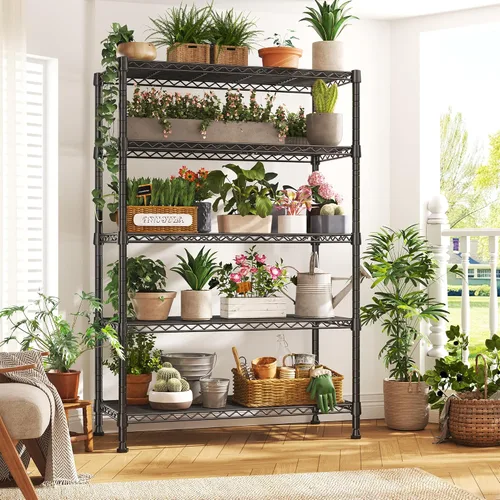 Miniatura 8 de REIBII Estantes de almacenamiento de 5 neumáticos, estantería de alambre con carga de 1000 libras, estantes de metal para almacenamiento, estantería