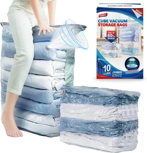 Miniatura 12 de TAILI Paquete de 8 bolsas de almacenamiento al vacío, bolsas de ahorro de espacio (3 Jumbo + 5 medianas), bolsas selladas al vacío para ropa, ropa