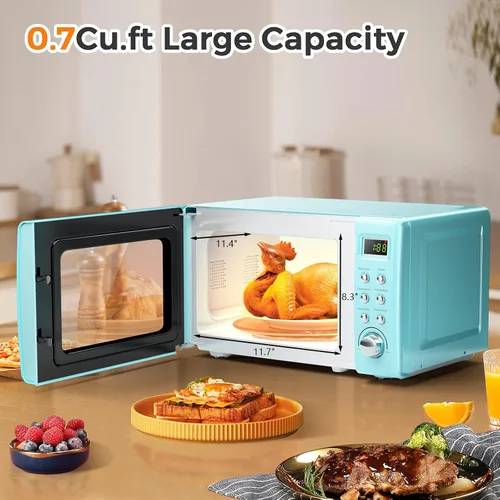 Miniatura 3 de ARLIME Microondas retro de 0.7 pies cúbicos, microondas para encimera de 700 W con 5 micro descongelación de potencia y función de cocción Blanco