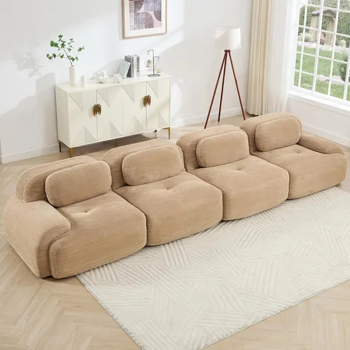 Miniatura 39 de Juego de sofás seccionales sin hueso de 117 pulgadas para sala de estar, modular en forma de L y sofá de 3 plazas con asiento profundo, almohadas