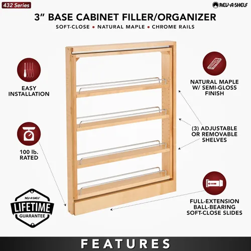 Miniatura 5 de Rev-A-Shelf Relleno extraíble con cierre suave para gabinetes de cocina de base, estantes de almacenamiento de despensa de madera para apertura de 3