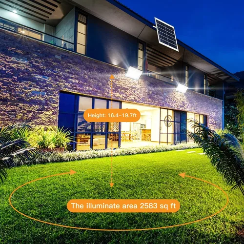 Miniatura 4 de Paquete de 2 luces LED solares de 100 W para exteriores con control remoto, luz solar de seguridad del atardecer al amanecer, impermeable, IP67