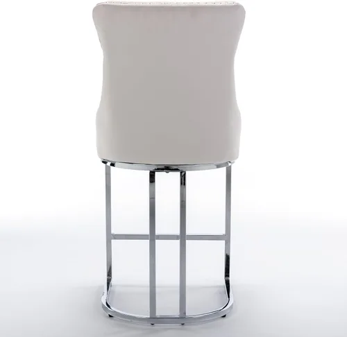 Miniatura 8 de Juego de 2 taburetes de bar de 26 pulgadas de altura de mostrador, modernos taburetes de bar de terciopelo con botón trasero y ribete remache