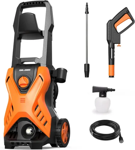 Rock&Rocker Lavadora a presión eléctrica, lavadora de potencia máxima de 2150 PSI con boquilla de presión ajustable, cañón de espuma, lavadora de