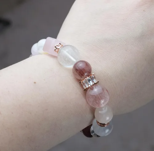 Miniatura 204 de Precious Gemstone Natural Crystal Healing Bracelet, Rutilated Quartz, Moonstone, Quartz Handmade Original Design Bracelet