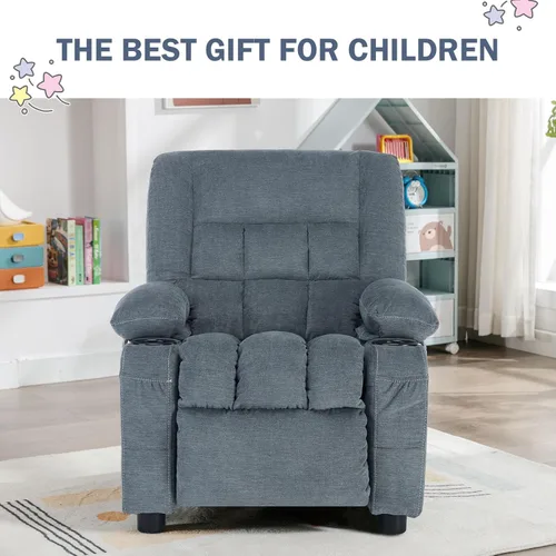 Miniatura 7 de BOSMILLER Silla reclinable para niños, sillón reclinable con respaldo para tazas y bolsillos laterales, reposapiés ajustable y reposacabezas