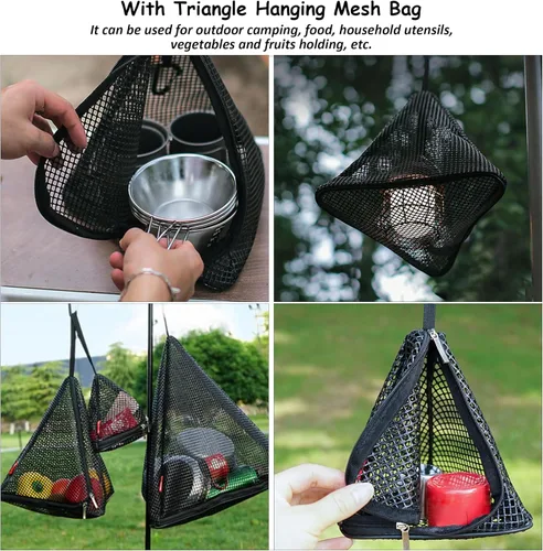 Miniatura 8 de VECELO Mesa de picnic plegable de 3 piezas con 2 bancos, juego de patio de ratán sintético de 47.2 pulgadas con bolsa de malla, resistente al calor