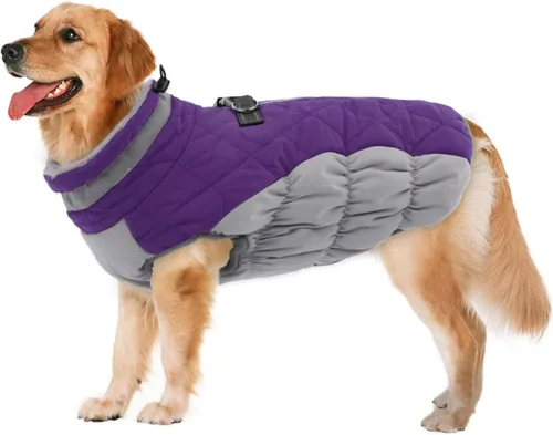 Miniatura 47 de Lelepet Abrigo cálido para perro, abrigo de invierno para perro, chaqueta impermeable para perros con arnés incorporado, chaleco reflectante