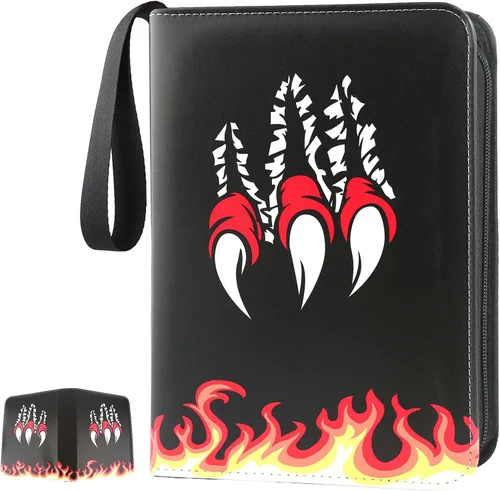 Miniatura 10 de GOROMA Carpeta de tarjetas con 4 bolsillos, 400 bolsillos con 50 fundas extraíbles, soporte para álbum con cremallera para coleccionista de Rojo