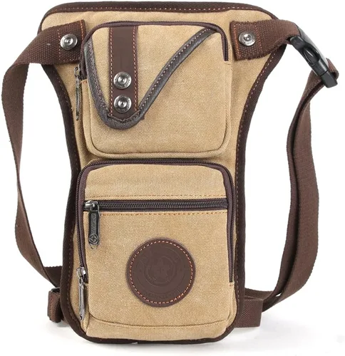 Miniatura 17 de Canvas Drop Leg Bag Outdoor Waist Pack for Men Women Tactical Military Motorcycle Bike Cycling Multi-Pocket Waist Fanny Pouch Travel Hiking Climbing