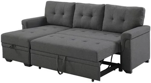 Miniatura 4 de BOWERY HILL Sofá cama modular reversible de lino gris acero con almacenamiento, tapicería de mezcla de algodón, cama extraíble, cojines copetudos