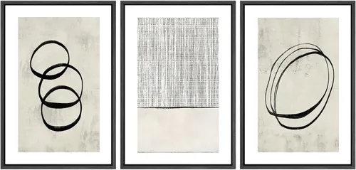 Miniatura 564 de SIGNWIN Lienzo enmarcado para pared, arte con pinceladas de flujo neutro en tonos beige abstractos, ilustraciones, arte moderno, decorativo