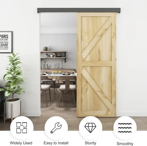 Miniatura 2 de JUBEST Kit de rieles de hardware para puerta corredera de granero de 5 pies, hardware de riel de caja de aleación de aluminio para puerta de madera