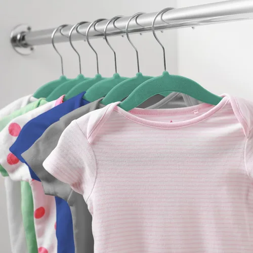 Miniatura 6 de Casafield 50 perchas de terciopelo para bebé, tamaño de 11 pulgadas para ropa de bebés y niños pequeños, color verde azulado