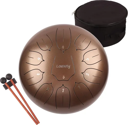 Miniatura 9 de Tambor de lengua de acero de 12 pulgadas, 11 notas para adultos, instrumento etéreo de metal para meditación y yoga con libro de música, mazos