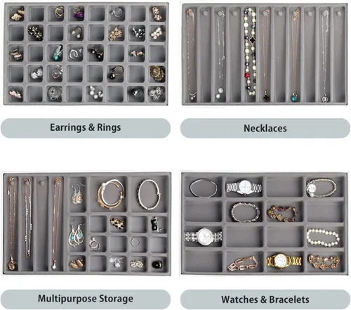 Miniatura 4 de JACKCUBE DESIGN MK212-2ABCD - Bandejas apilables de cuero sintético para joyas, almacenamiento de joyas, aretes, collar, pulsera, anillo organizador