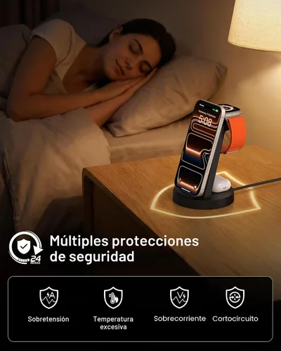 Miniatura 7 de Estación de carga 3 en 1 para iPhone, cargador inalámbrico para iPhone 17 16e 16 15 14 13 12 11 X Pro Max y Apple Watch - Estación de carga