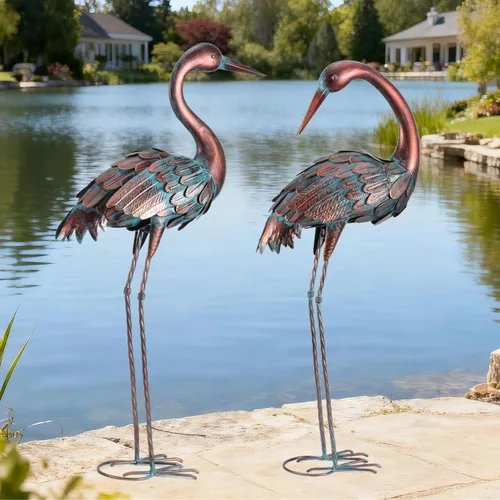 Miniatura 3 de chisheen Estatuas de jardín de grúa para exteriores, decoración de jardín de garza de metal, escultura de pájaro, decoración para patio exterior